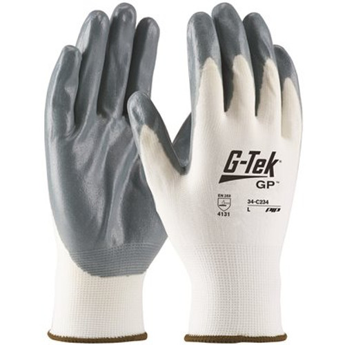 G-TEK Large Seamless Knit Nylon Glove with Nitrile Coated Foam Grip Economy Grade (12 Pairs of Gloves)