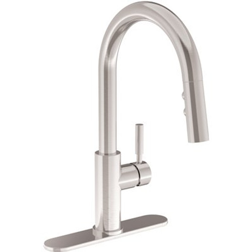 Symmons Dia Single-Handle Pull-Down Sprayer Kitchen Faucet with Deck Plate in Stainless Steel