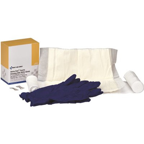 First Aid Only Hema-Seal Bandage Compress with 2 Nitrile Exam Gloves