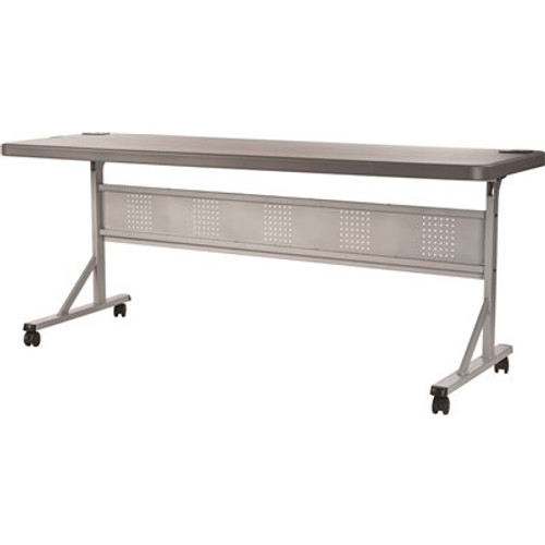 National Public Seating NPS 24 in. x 72 in. Charcoal Plastic Slate HDPE Blow Molded Flip-N-Store Training Folding Table