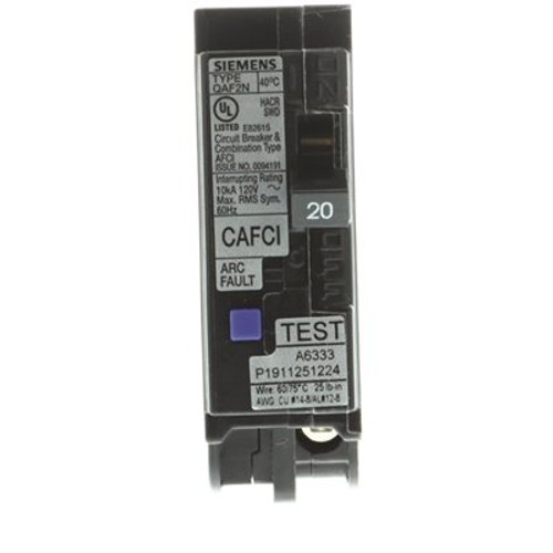 Siemens 20 Amp 1-Pole QAF2N AFCI 10kA Breaker Siemens 20 Amp 1-Pole QAF2N AFCI 10kA Breaker