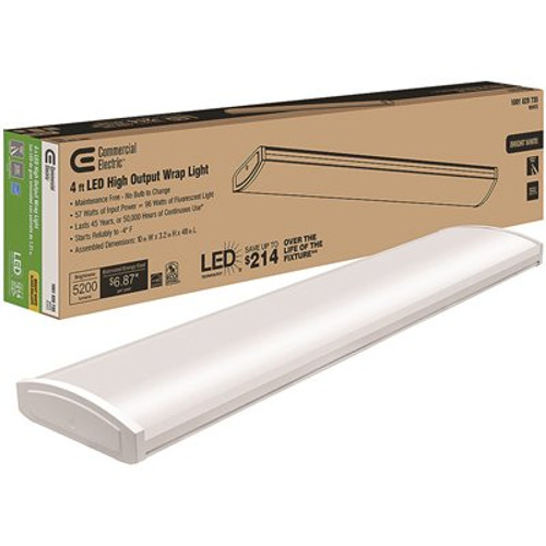 4 ft. High Output 5200 Lumens Integrated LED White Wraparound Light 4000K Bright White 120-277V Energy Star Rated