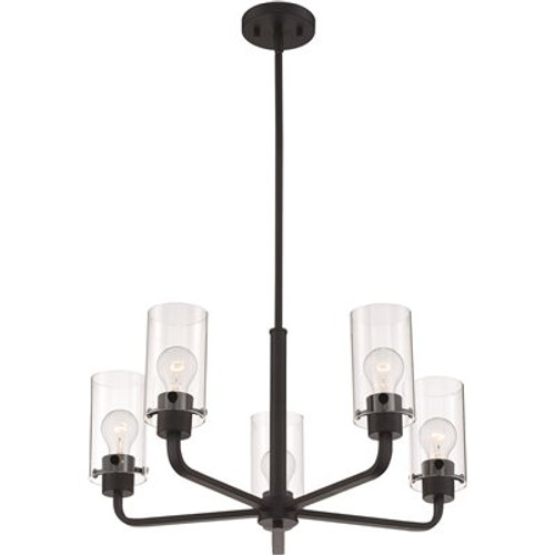 Nuvo Lighting Sommerset 5-Light Matte Black Modern Chandelier with Clear Glass Shades