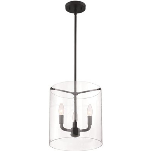 Nuvo Lighting Sommerset 3-Light Matte Black Cylinder Pendant with Clear Glass Shades