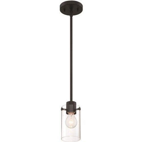 Nuvo Lighting Sommerset 1-Light Matte Black Cylinder Mini Pendant with Clear Glass Shade