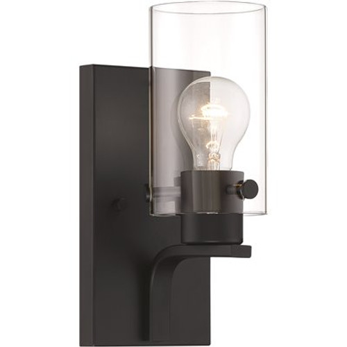 Nuvo Lighting Sommerset 5 in. 1-Light Matte Black Vanity Light with Clear Glass Shade
