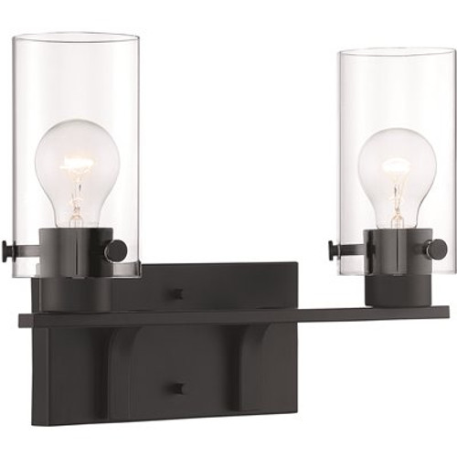 Nuvo Lighting Sommerset 15 in. 2-Light Matte Black Vanity Light with Clear Glass Shades