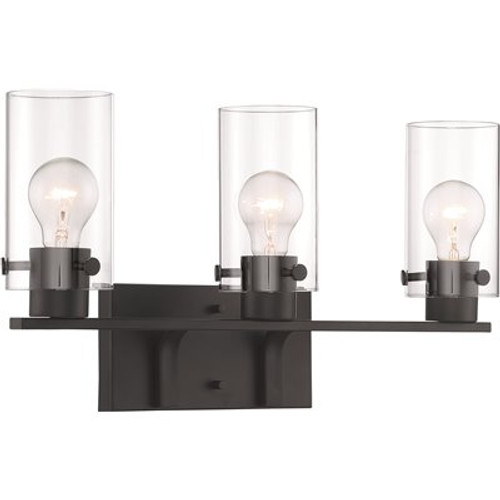 Nuvo Lighting Sommerset 21 in. 3-Light Matte Black Vanity Light with Clear Glass Shades