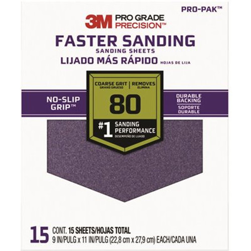 3M Pro Grade Precision 9 in. x 11 in. 80 Grit Coarse Faster Sanding Sheets (15-Pack)