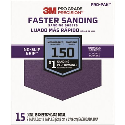 3M Pro Grade Precision 9 in. x 11 in. 150 Grit Medium Faster Sanding Sheets (15-Pack)