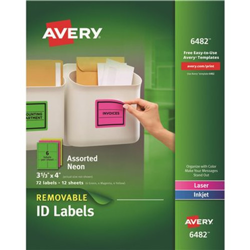 Avery Neon 3.3 in. x 4 in. Multi-Purpose Labels, Assorted (72-Pack)