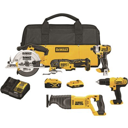 DEWALT 20V MAX Cordless 5 Tool Combo Kit with (1) 20V 4.0Ah Battery, (1) 20V 2.0Ah Battery, and Charger