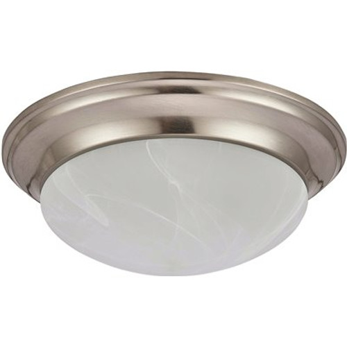 14 in. 2-Light Brushed Nickel Flush-Mount Ceiling Fixture with Alabaster Swirl Glass