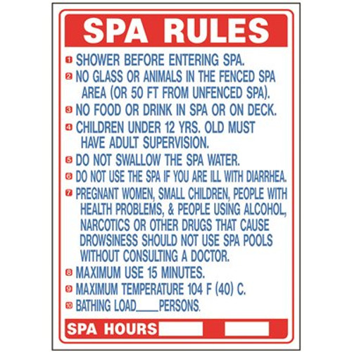 19 in. x 27 in. Spa Rules Sign (Florida)