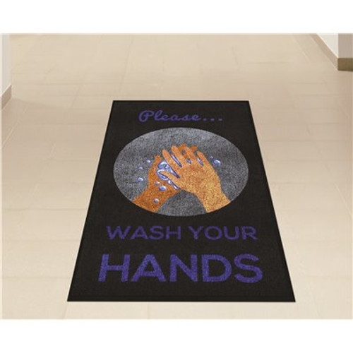 M+A Matting 3 ft. x 5 ft. Please Wash Your Hands Floor Mat Vertical Hygiene Reminder or Message Mat for Restroom or Corridor