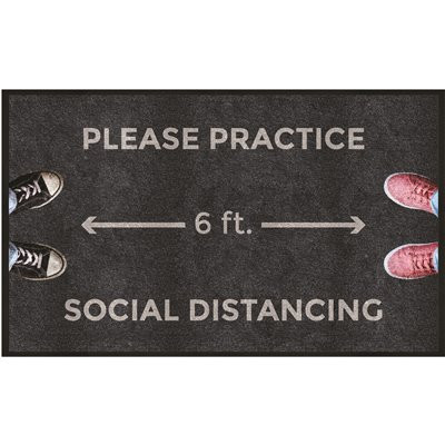 M+A Matting 3 in. x 5 in. Please Practice Social Distancing Floor Mat Social Distancing Reminder Entrance Mat