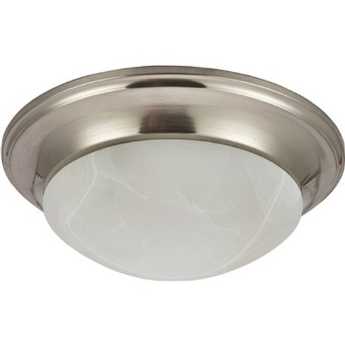 16 in. 3-Light Brushed Nickel Flush-Mount Ceiling Fixture with Alabaster Swirl Glass