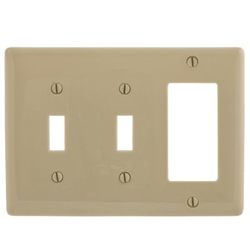 HUBBELL WIRING 3-Gang Ivory Toggle and Decorator Wall Plate