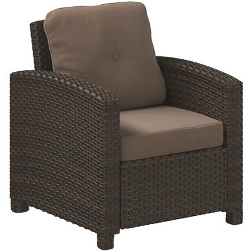 Patio Sense Miles Stationary Wicker Outdoor Lounge Chair with Beige Cushion