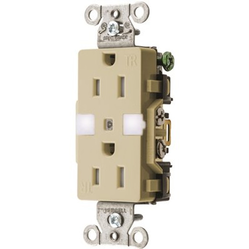HUBBELL WIRING Commercial 15 Amp Tamper Resistant Decorator Nightlight Duplex Outlet, Ivory