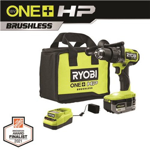 RYOBI ONE+ HP 18V Brushless Cordless 1/2 in. Hammer Drill Kit with (1) 4.0 Ah High Performance Battery, Charger, and Tool Bag