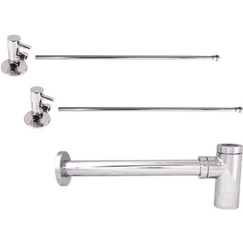 Westbrass 1-1/4 in. x 1-1/4 in. Brass Round Trap Lavatory Supply Kit Polished Chrome