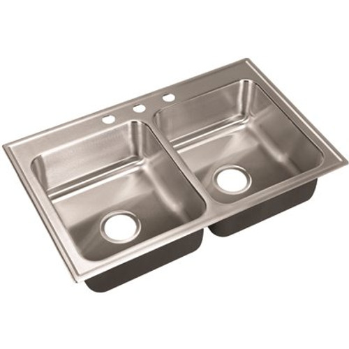 Just Manufacturing 18-Gauge Stainless Steel 19 in. x 33 in. Double Bowl Drop-In Standard Depth Kitchen Sink with Faucet Ledge