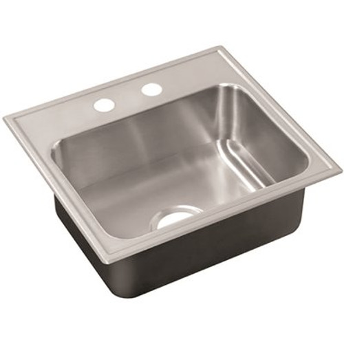 Just Manufacturing 18-Gauge Stainless Steel 22 in. O.D. x 25 in. 2-Hole Single Bowl Drop-In Kitchen Sink with Faucet Ledge