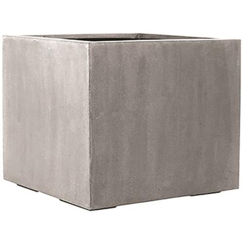 Vasesource Cube 24 in. x 27 in. x 27 in. Jumbo Med Gray Cube Fiberstone Planter