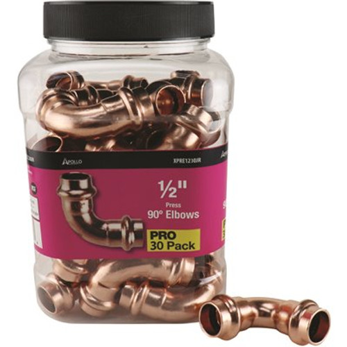 Apollo 1/2 in. x 1/2 in. Copper 90-degree Press x Press Elbow Fitting Pro Pack (30-Pack)