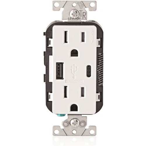 Leviton Decora 15 Amp Tamper Resistant Duplex Outlet (with Type A and C USB Charger), White