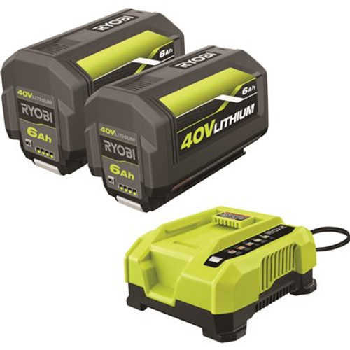 RYOBI 40V Lithium-Ion 6.0 Ah High Capacity Battery and Rapid Charger Starter Kit (2-Batteries)