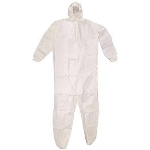 TRIMACO SuperTuff White Heavy Duty Painter's Coverall with Hood L - Bulk Pack 25/cs