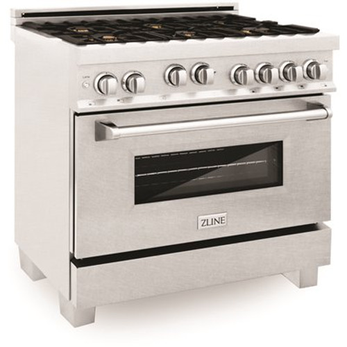 DO NOT SELL 36" 4.6 cu. ft. Gas Range with Stove and Gas Oven in DuraSnow Stainless Steel with Brass Burners