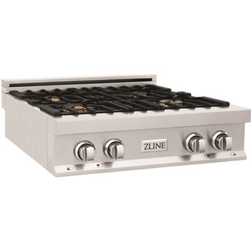 ZLINE Kitchen and Bath 30" Porcelain Gas Stovetop in Stainless Steel with 4 Brass Burners