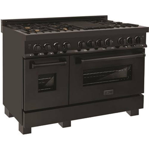 48" 6.0 cu. ft. Dual Fuel Range with Gas Stove and Electric Oven in Black Stainless Steel with Brass Burners 48" 6.0 cu. ft. Dual Fuel Range with Gas Stove and Electric Oven in Black Stainless Steel with Brass Burners
