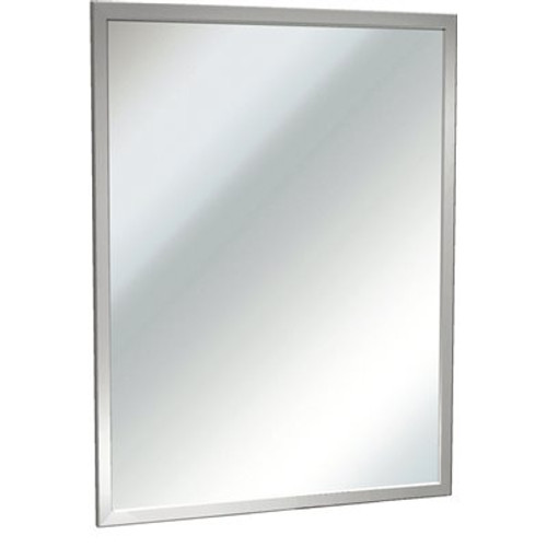 18 in. W x 30 in. H Rectangular Framed Inter-Lok Angle Plate Glass Wall Mount Bathroom Vanity Mirror in Stainless Steel