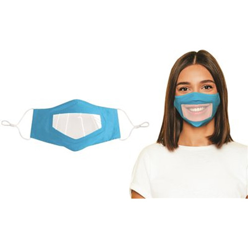 Clear Mouth Blue Expression Smile Communicator Face Mask for Deaf and Hard of Hearing (10-Pack)