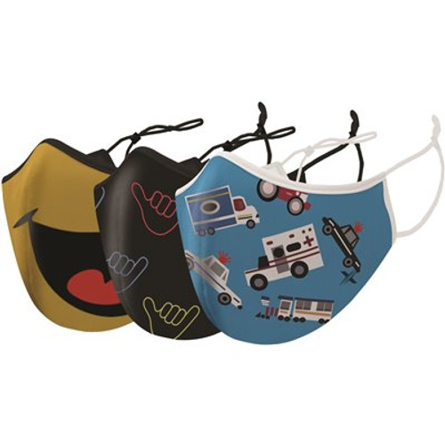 Two-Layer Reusable Kids Face Mask with Adjustable Earloop (3-Pack) - Case of 4 (12 total)