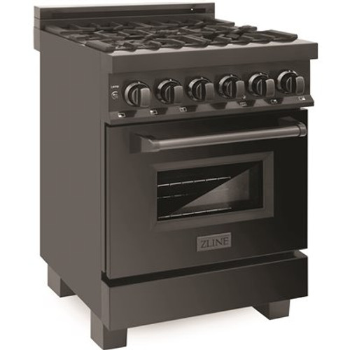 ZLINE Kitchen and Bath 24" 2.8 cu. ft. Dual Fuel Range with Gas Stove and Electric Oven in Black Stainless Steel