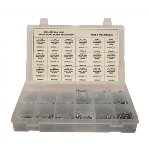 Zinc Plated Phillips Pan Head Sheet Metal Screw Assortment in Plastic Tray (275-Pieces) Zinc Plated Phillips Pan Head Sheet Metal Screw Assortment in Plastic Tray (275-Pieces)