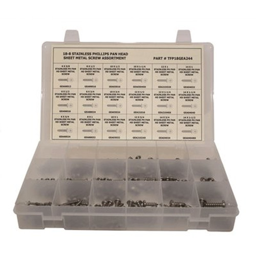 Phillips Pan Head Sheet Metal Screw 304 Stainless Steel Assortment in Plastic Tray (244-Pieces) Phillips Pan Head Sheet Metal Screw 304 Stainless Steel Assortment in Plastic Tray (244-Pieces)