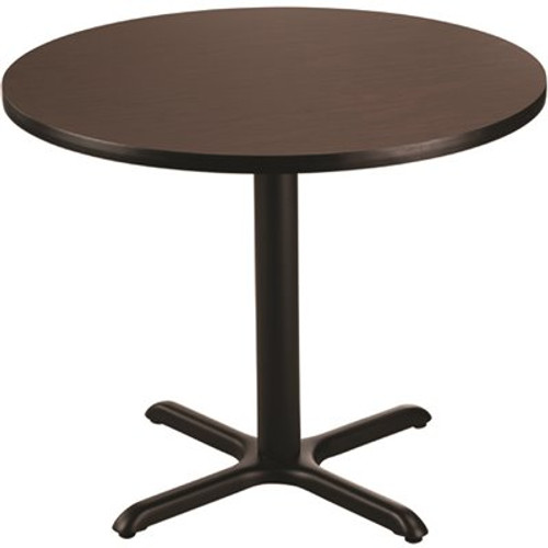 National Public Seating 36-inch Round Composite Wood Cafe Table, 30-in Height, Mahogany Laminate Top and Black X Base