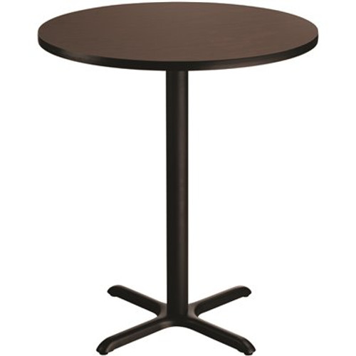 National Public Seating 36 in. Round Composite Wood Cafe Table, 42 in. Height, Mahogany Laminate Top and Black X-Base