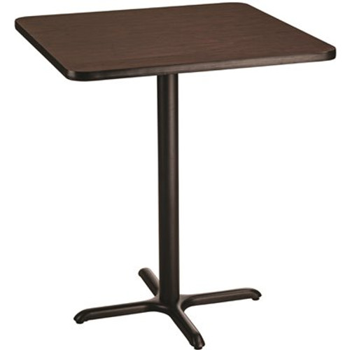 National Public Seating 36-inch Square Composite Wood Cafe Table, 42-in Height, Mahogany Laminate Top and Black X Base