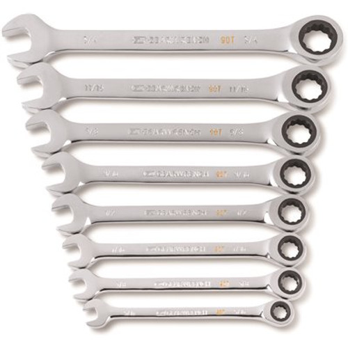 GEARWRENCH 90-Tooth Metric Ratcheting Combination Wrench Set with Tray (8-Piece)