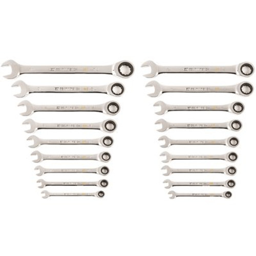 GEARWRENCH SAE/MM 90-Tooth Pro Combination Ratcheting Wrench Tool Set with Tray (18-Piece)