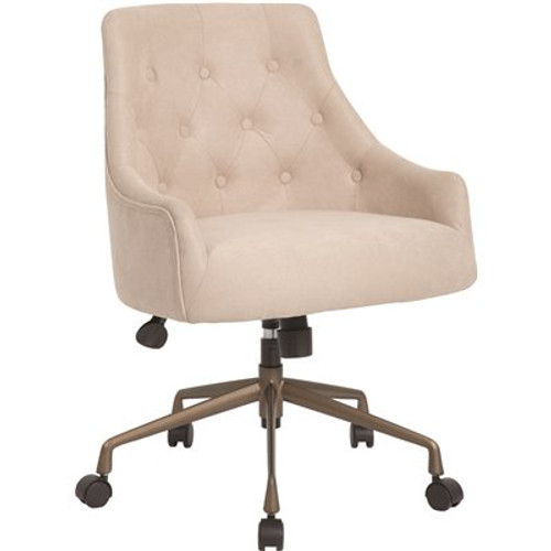 BOSS Office Products BOSS Office Beige Woven Fabric with Botton Tufted Styling Rustic Bronze Base Desk Chair