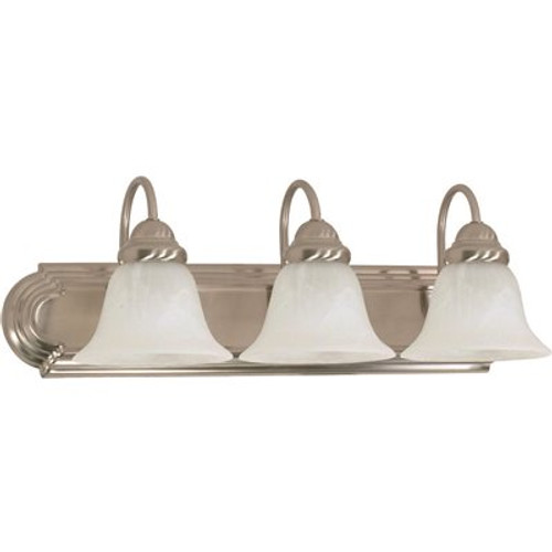 Satco 24 in. 3 Light Brushed Nickel Vanity Light with Alabaster Glass Shade