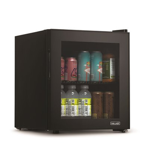 NewAir 17 in. 60-Can Beverage Refrigerator with Glass Door in Black, Freestanding or Countertop Mini Fridge